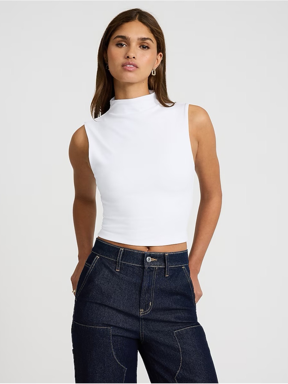 Express White Sleeveless Mock Neck Tank